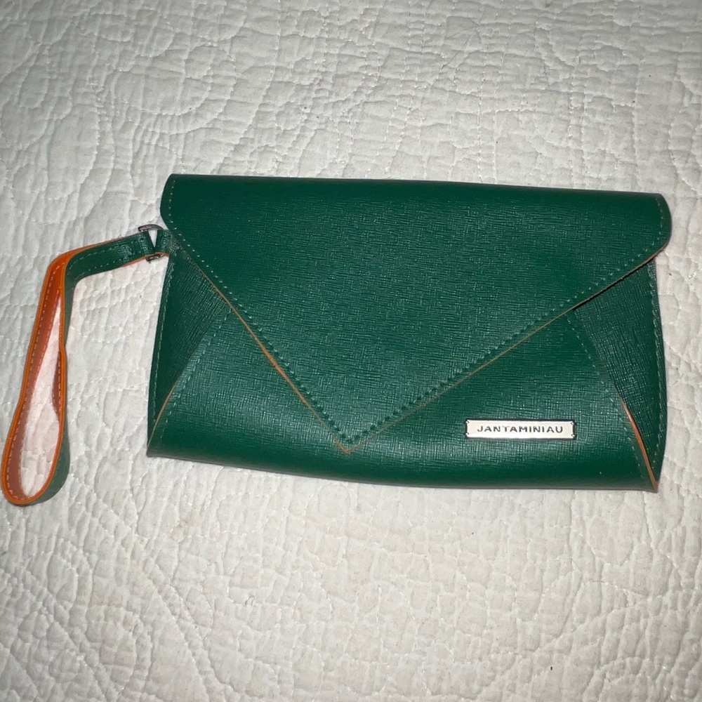 KLM Airline JANTAMINIAU First Class Bag Wristlet designer Green Orange travel